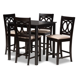 Baxton Studio Lenoir Modern and Contemporary Sand Fabric Upholstered Espresso Brown Finished 5-Piece Wood Pub Set